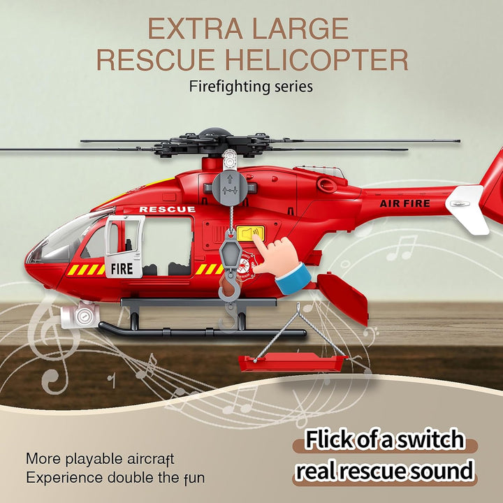 Big Large Helicopter Toy for Boys 2 3 4 5 6 7 - Police Rescue Copter with Crane, Lights & Sounds, Ca