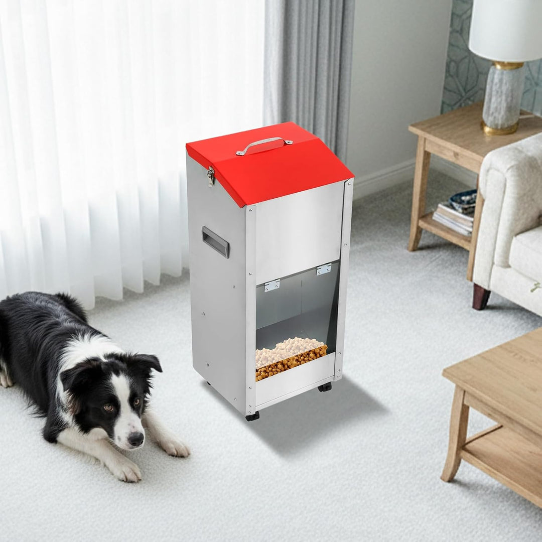 Futterautomat für Hunde und Katzen - Schwerkraft Hundefutterautomat 15 LB mit 4 Rollen und Bremsen -