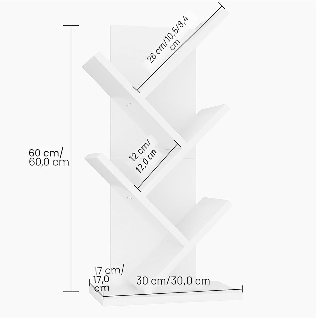 YMYNY Bücherregal im Baumform, 4 Ebenen Raumteiler, Standregal, 30x17x60 cm, Platzsparend, Holzregal