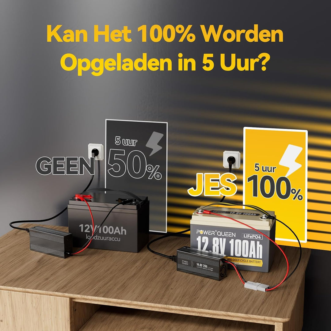 Power Queen 12V 100Ah Lithium LiFePO4 Batterie, gebaut in Smart 100A BMS, Niedrigtemperaturschutz 40