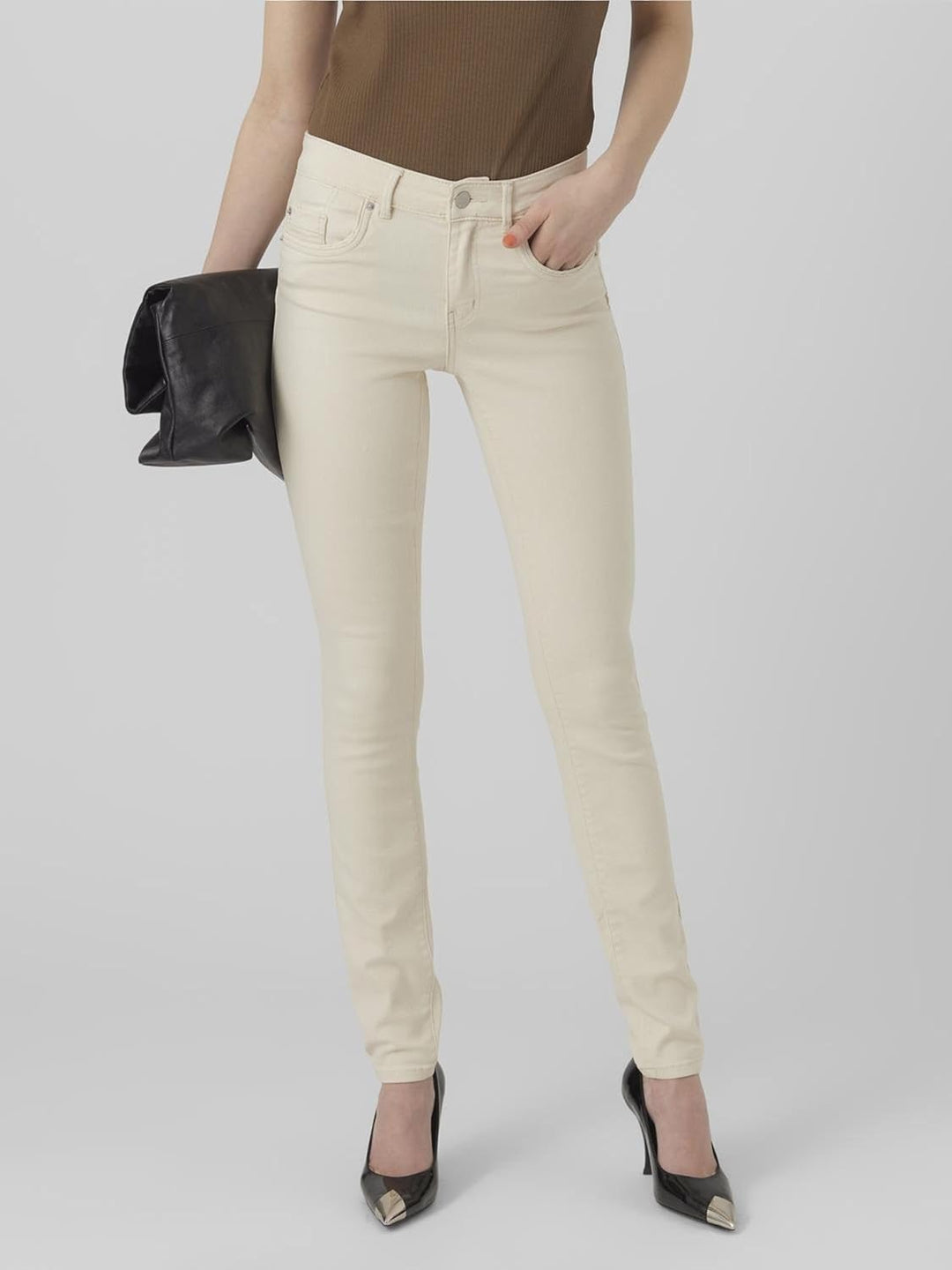 VERO MODA Damen Vmalia Mr Skinny Shape Jeans Ecru Noos Top L Ecru, L Ecru