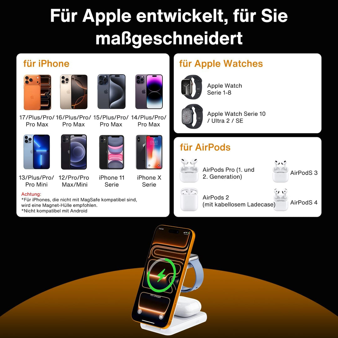 iVANKY für iPhone 17/16/15/14/13/12 Pro Max 3 in 1 Faltbare Wireless Ladestation Charger für Magsafe