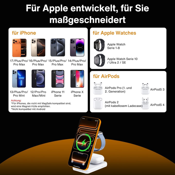 iVANKY für iPhone 17/16/15/14/13/12 Pro Max 3 in 1 Faltbare Wireless Ladestation Charger für Magsafe