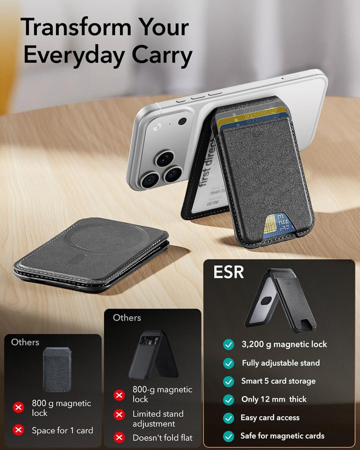 ESR HaloLock Magnetischer Vegan Leder Wallet Ständer, kompatibel mit MagSafe Wallet mit verstellbare