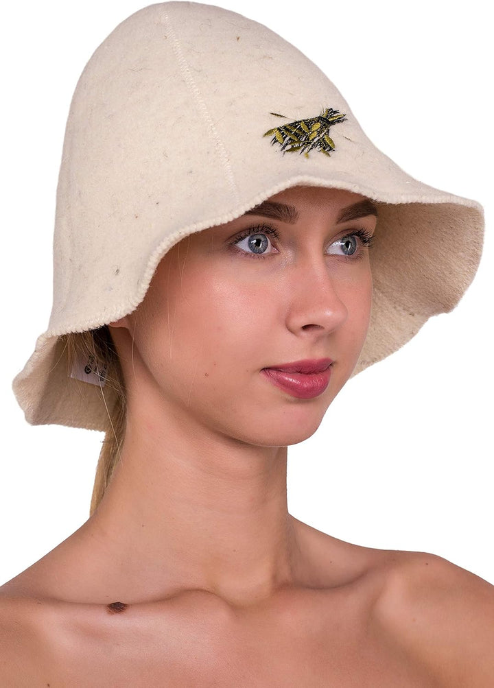 Ger3as Saunahut 100% Wolle mit Stickerei für Damen und Herren, Wellness Mütze Premium Qualität Bad B