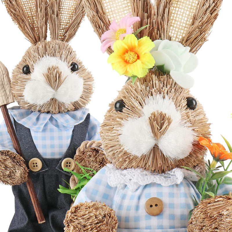 com-four® 2X Stroh Osterhase handgemacht - Deko-Osterhase zur Osterdekoration - Strohfiguren für Ost