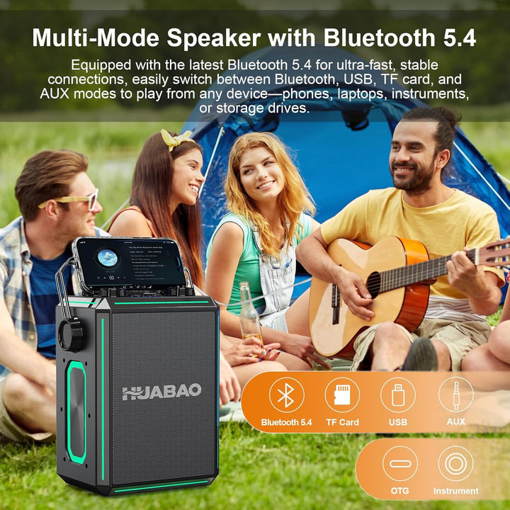 Tragbarer Bluetooth-Karaoke-Lautsprecher mit 2 kabellosen Mikrofonen, RGB-Beleuchtung, Höhen- und Ba