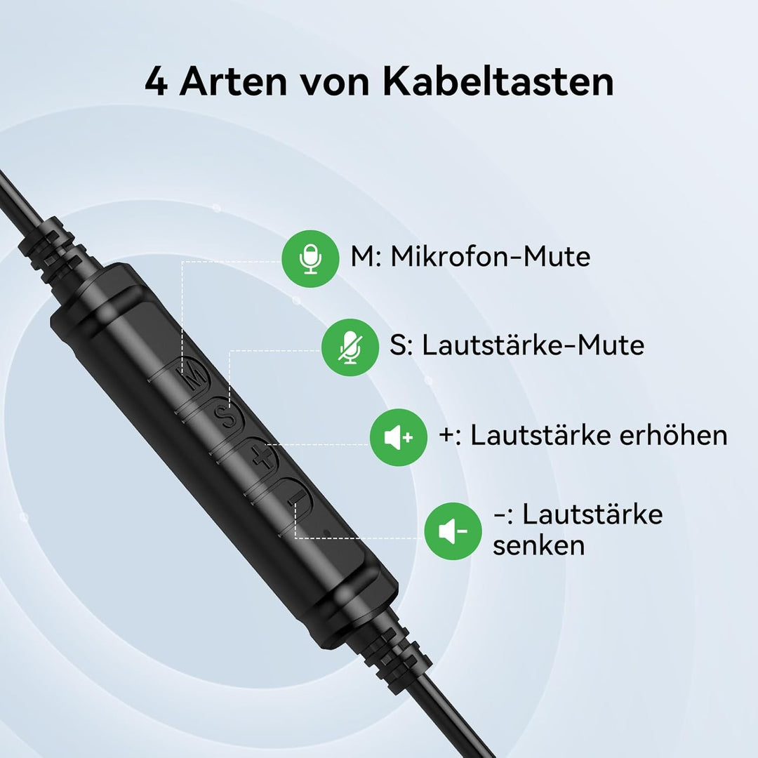 TECKNET Headset mit Mikrofon, USB Headset, kabelgebundenes PC-Headset, 2,0 m langes Kabel, Stereo-Ko