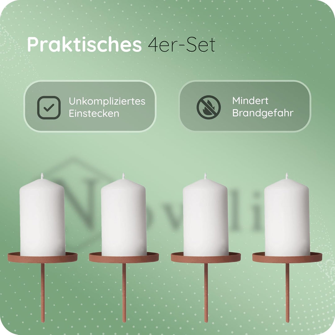 Novaliv 4X Kerzenpick flach 10cm ROST Adventskranzdeko Kerzenhalter Kerzenteller zum Stecken Weihnac
