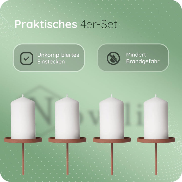 Novaliv 12er-Set Kerzenhalter ohne Dorn 8cm ROST Weihnachtskranz Kerzenteller zum Stecken rund Kerze