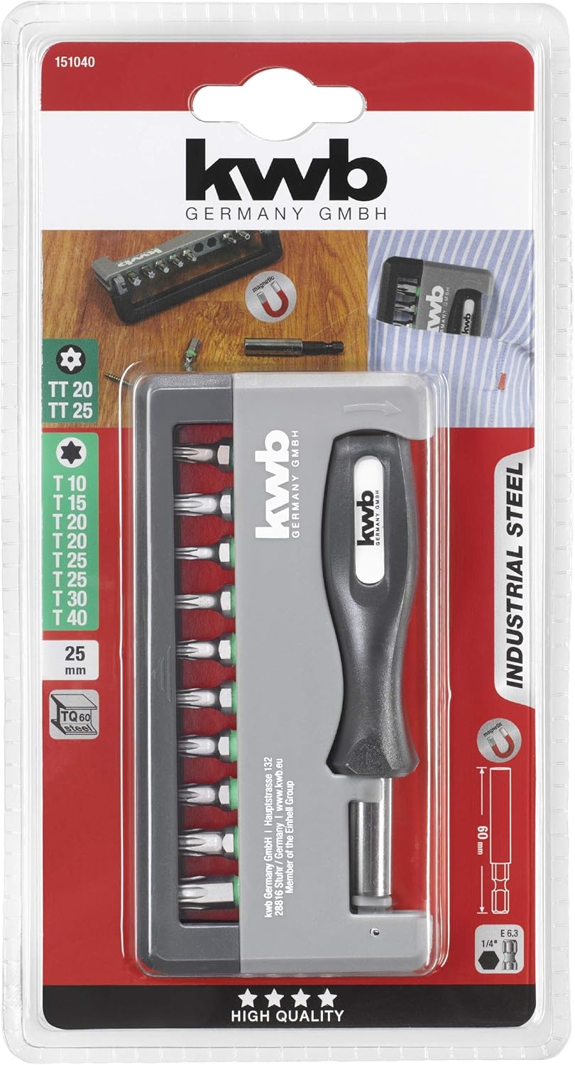 kwb Bit-Box im Taschen-Format, Torx T-10, 15, 20, 25, 30, 40 + Tamper-Torx TT-20 u. 25 inkl. Bit-Hal