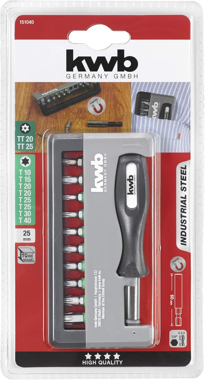 kwb Bit-Box im Taschen-Format, Torx T-10, 15, 20, 25, 30, 40 + Tamper-Torx TT-20 u. 25 inkl. Bit-Hal