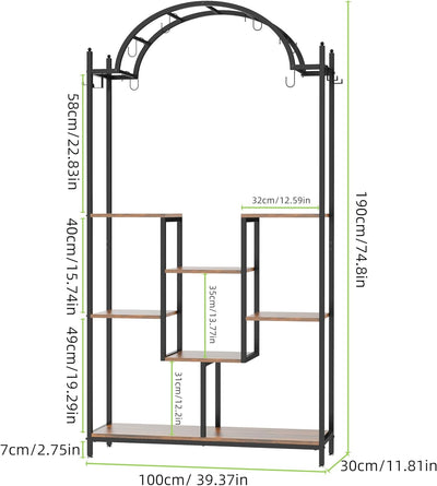 unho Blumenständer mit 5 Ebenen/16 Haken, Pflanzenregal 190cm Hoch Pflanzenständer Blumenregal für I