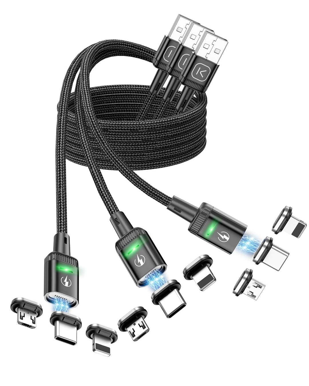 Kuulaa Magnetisches USB Ladekabel, Schnelles Laden/Datenübertragung mit 3-in-1-Ladespitzen, USB Kabe