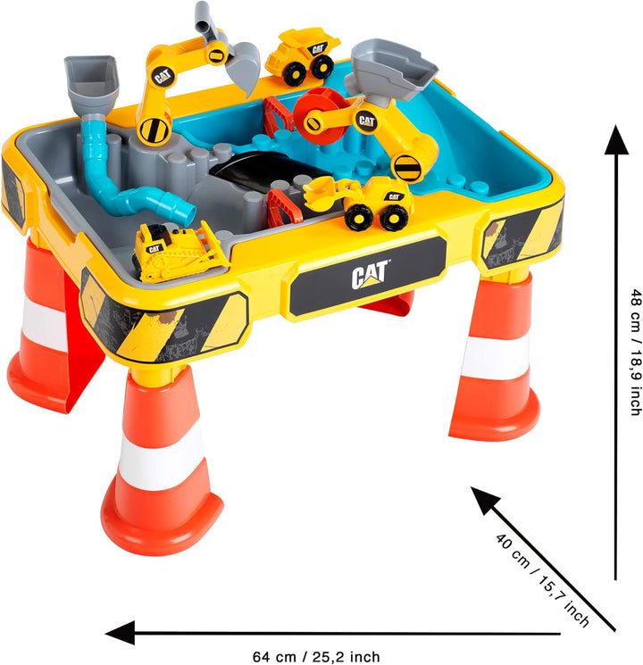 Theo Klein 3208 CAT Sand- und Wasser Spieltisch I Zwei Becken inkl. Rad- und Löffelbagger, Brücke, R