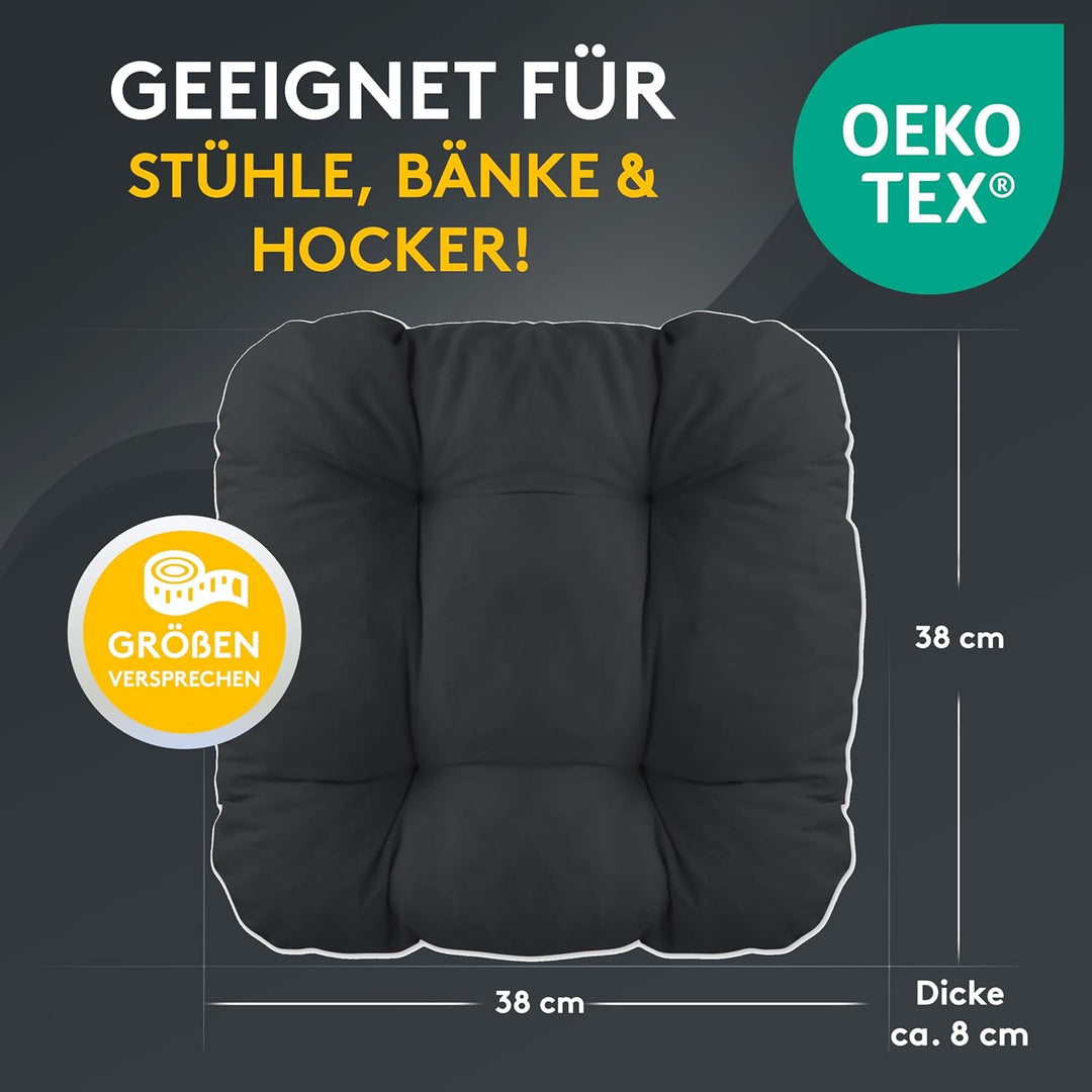 LILENO HOME 2er Set Stuhlkissen Schwarz (38x38x8 cm) - Sitzkissen für Gartenstuhl, Küche oder Esszim