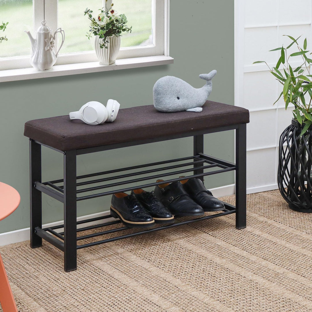 DuneDesign Schuhregal 81x32x46 cm offener Schuhschrank mit 2 Böden stabile Sitzbank Schuhbank aus Me
