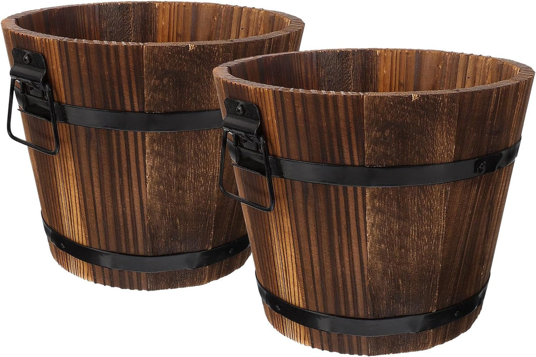 YARNOW 2 Stücke Holz Blumentöpfe Blumenkübel Holzfass Holzkübel Blumentopf Retro Holzeimer Rustikale