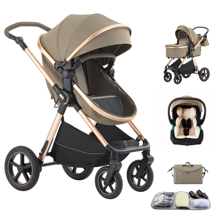Kinderwagen 3 in 1,Puppenwagen Mit Babyschale Höhenverstellbarer Buggy Komplettset Faltbare tragbare