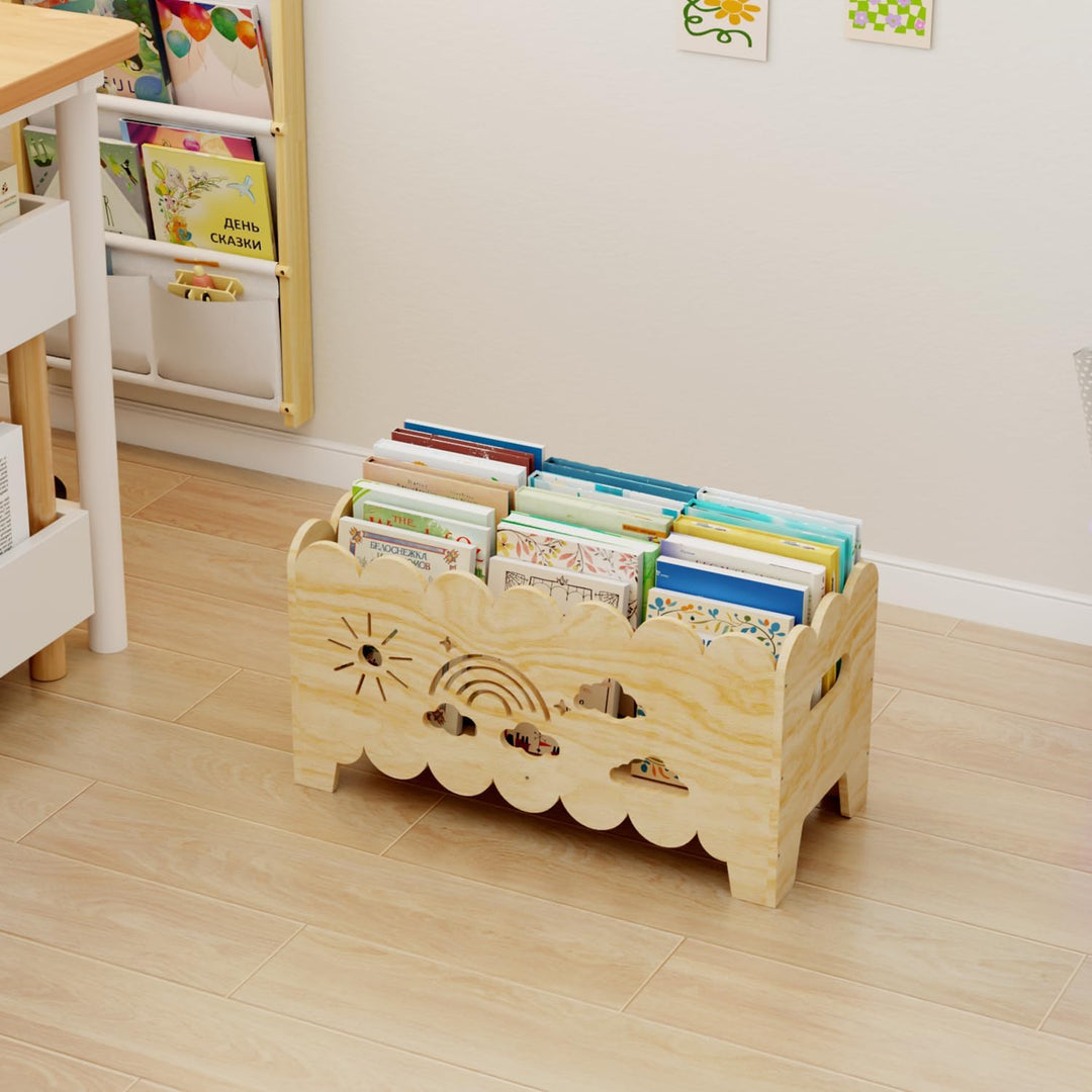 Kinder Bücherregal Holz, Montessori Bücherregal Kinder, Bücherkiste Kinder für Leseecke, Babyzimmer,