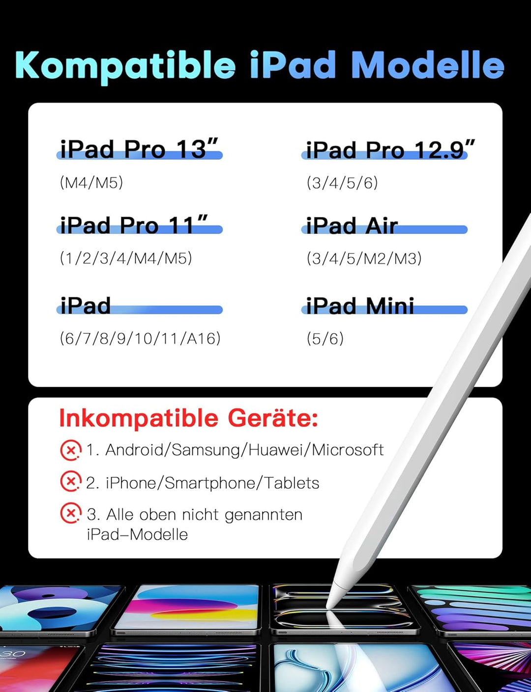 MEKO Stylus Stift für iPad Apple 2018-2022 mit Schnellladeleistung Palm Rejection und Neigungssensit