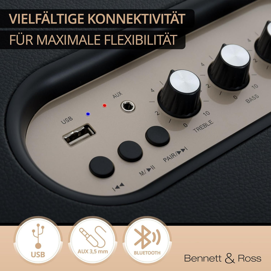 Bennett & Ross BB-880BK Blackmore Giant - Retro Bluetooth Lautsprecher in Lederoptik - TWS-Funktion