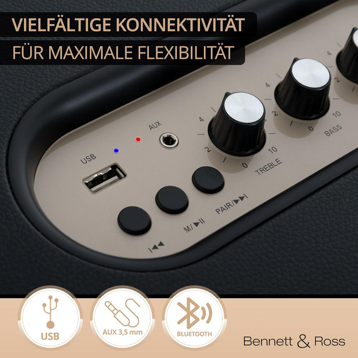 Bennett & Ross BB-880BK Blackmore Giant - Retro Bluetooth Lautsprecher in Lederoptik - TWS-Funktion