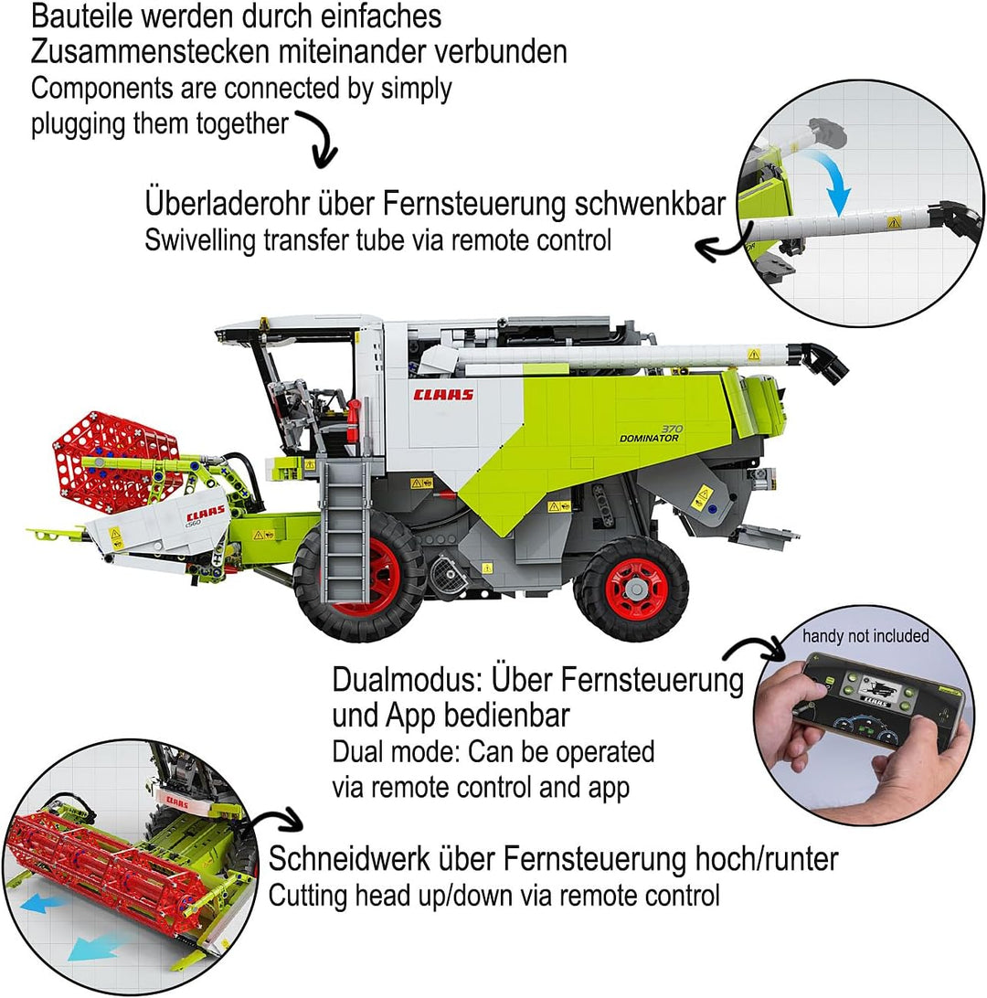 JAMARA 402873 CADA Claas Dominator 370 1:18 2,4GHz Bricks, Kinder Landwirtschaft ab 14 Jahre, RC Tec