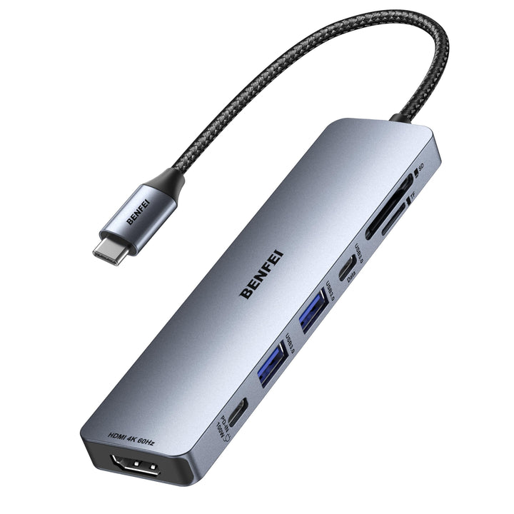 BENFEI 7-in-1 USB C Hub mit HDMI 4K@60Hz, 2 USB-A, 1 USB-C Daten, 100W Aufladung, SD/TF Kartenleser