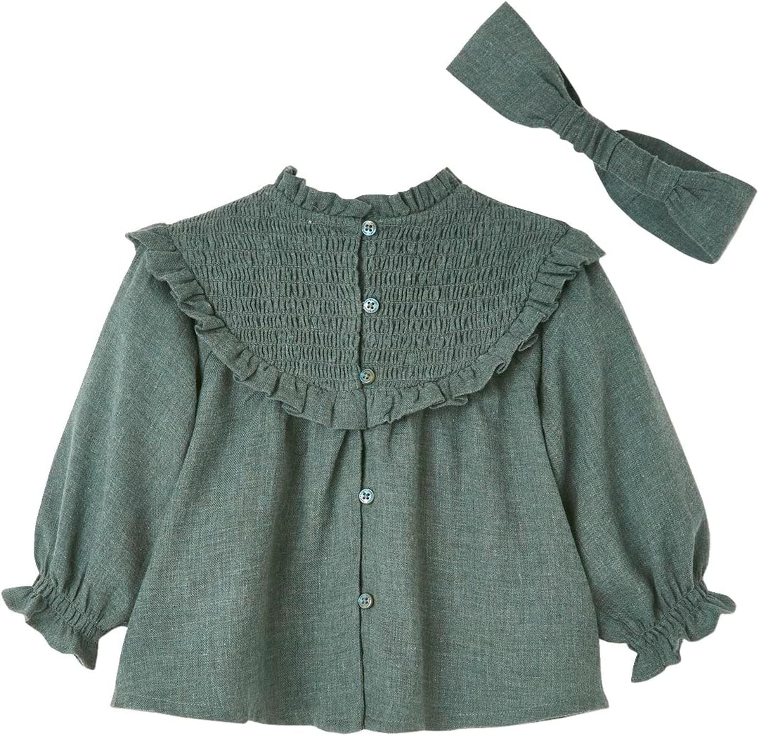 Vertbaudet Mädchen Baby-Set: Bluse gesmokt & Haarband 62 Grün, 62 Grün