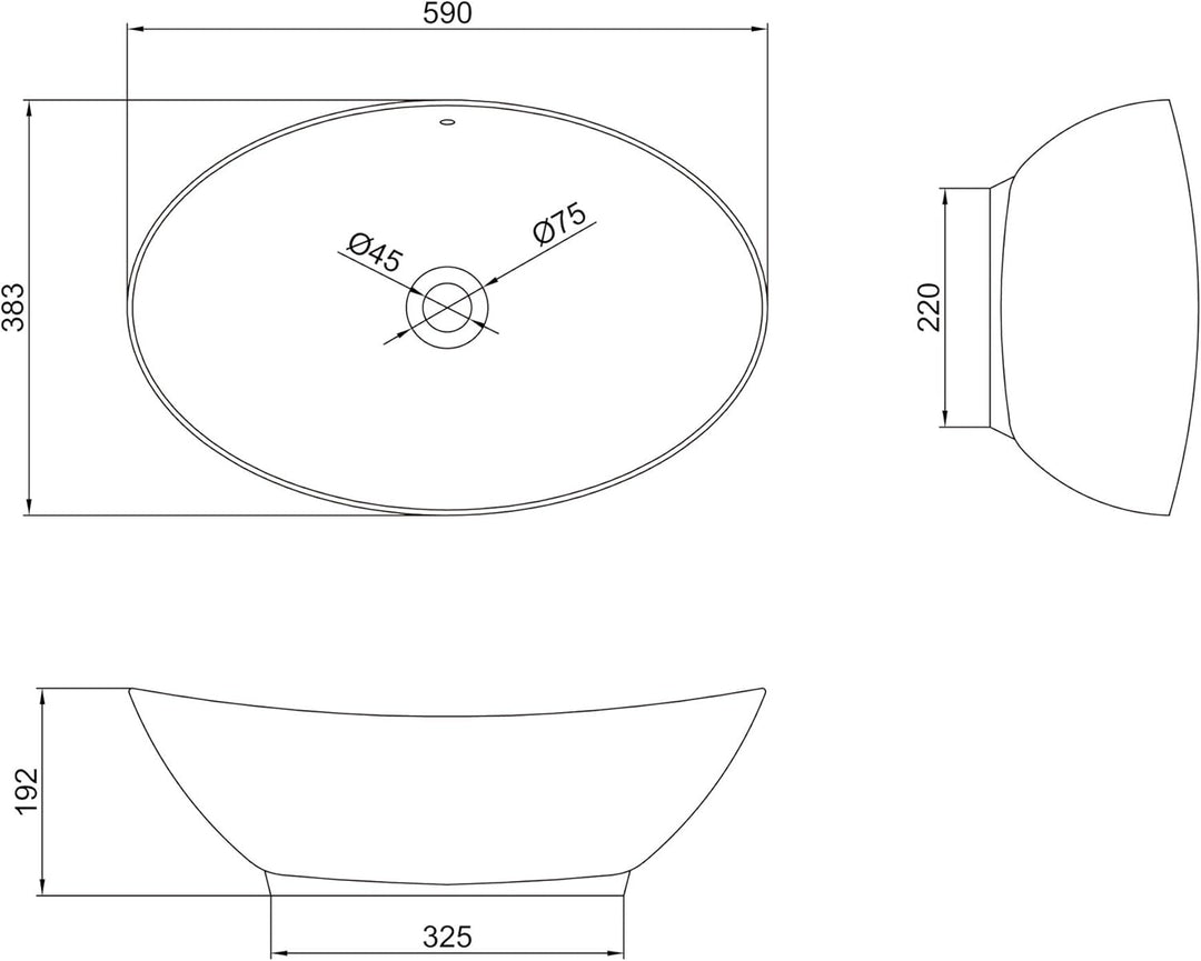 Mai & Mai Aufsatzwaschbecken Oval aus Keramik 59x38cm matt Anthrazit Waschschale Waschtisch mit Nano