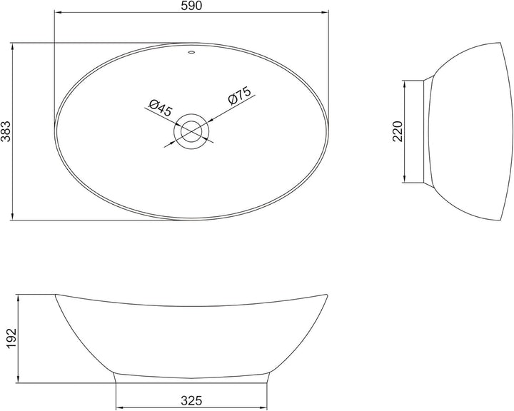 Mai &amp; Mai Aufsatzwaschbecken Oval aus Keramik 59x38cm matt Anthrazit Waschschale Waschtisch mit Nano