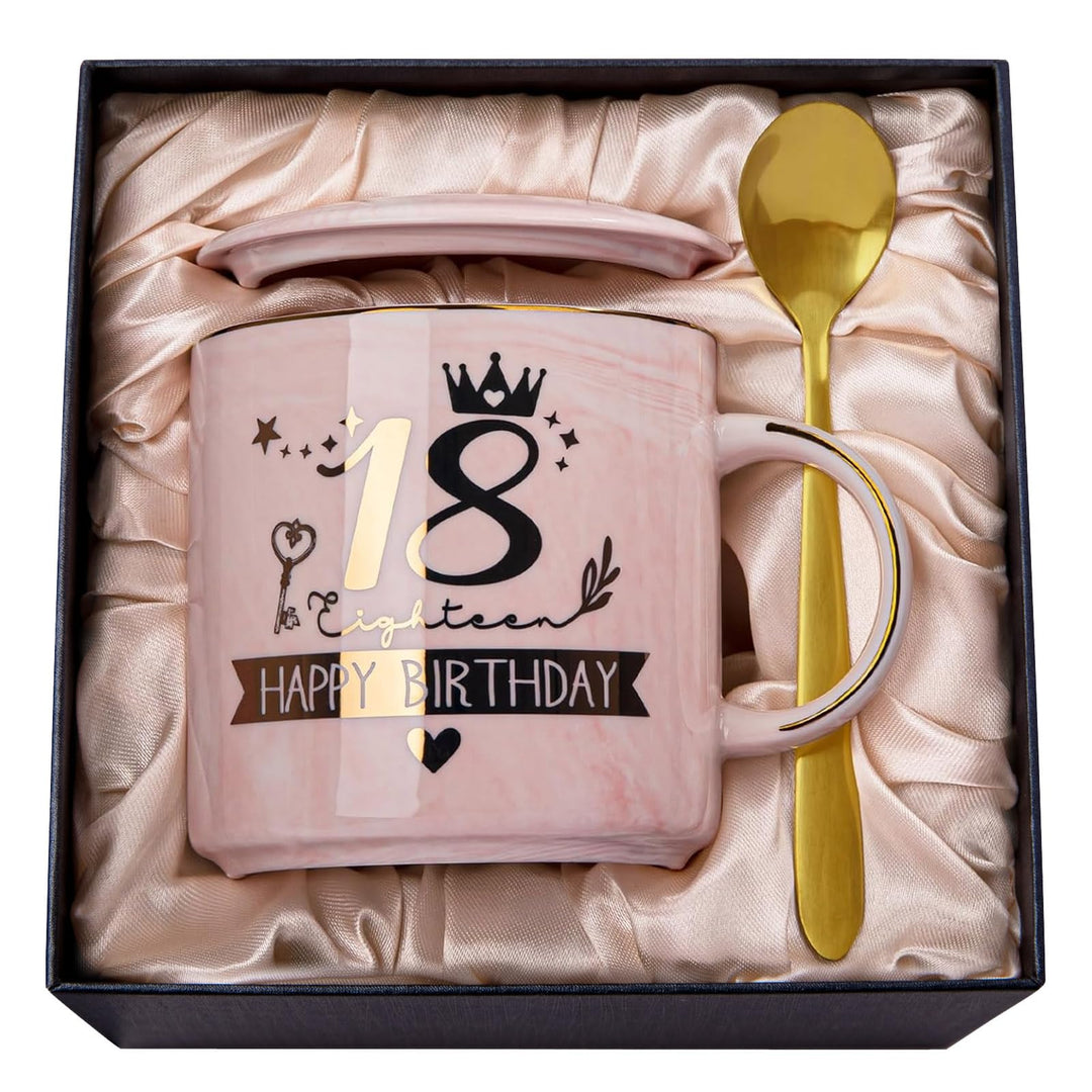 18. Geburtstag Mädchen, Alles Gute zum 18th Geburtstag, 14 Unzen Kaffeetasse mit Golddruck, Lustiges