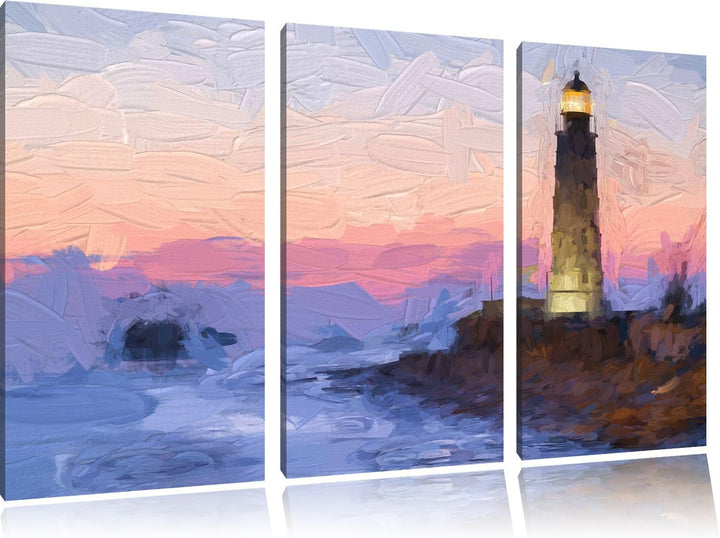 Pixxprint Leuchtturm in Abenddämmerung als Leinwandbild/Grösse: 3 Teilig (120x80) cm/Wandbild/Kunstd