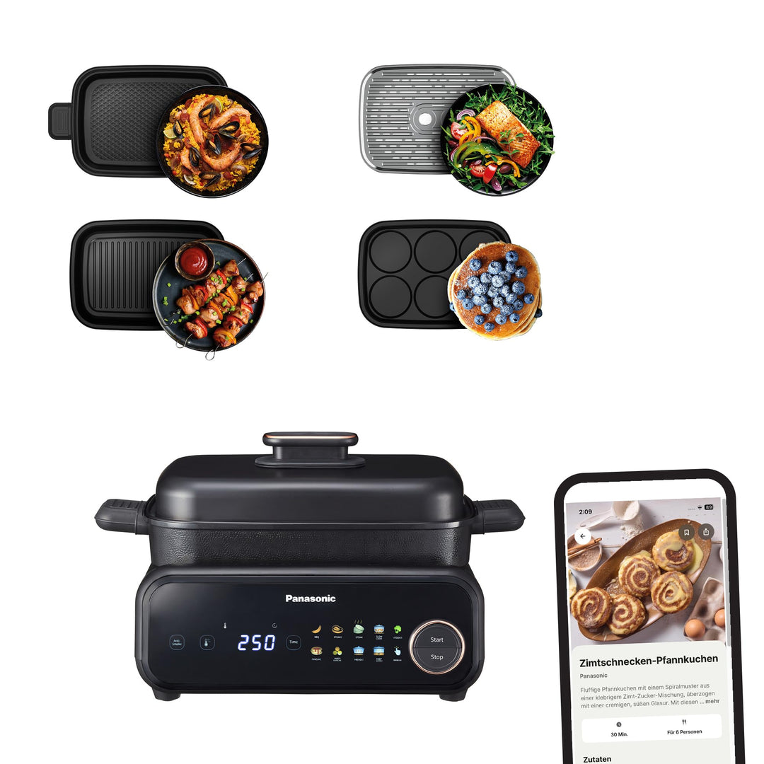 Panasonic NF-GM400KXE 4-in-1 Elektro-Multikocher, Elektro Tischgrill, Braten, Slow Cook, BBQ, Dämpfe