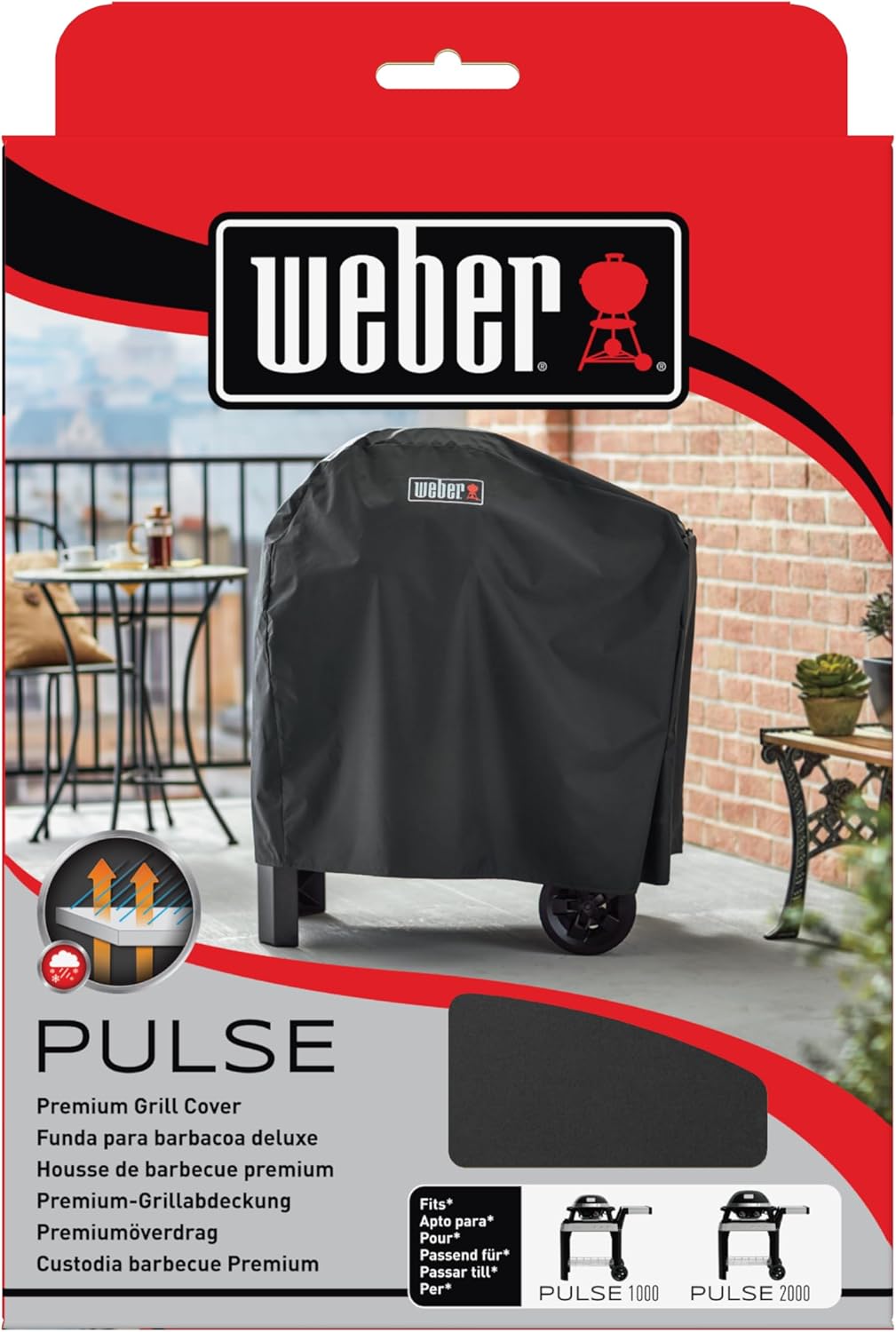 Weber Premium Grill Abdeckhaube für Pulse 1000/2000 mit Rollwagen, atmungsaktiv UV- &amp; wasserbeständi