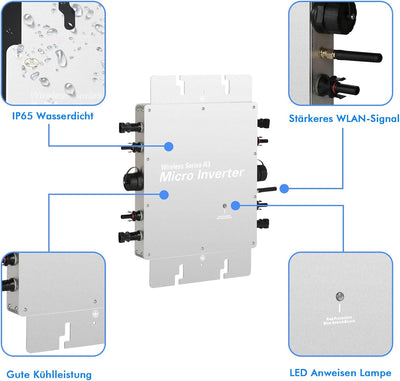 BuyWeek 1600W Solar Grid Tie Inverter, Balkonkraftwerk Mikro Wechselrichter IP65 Wasserdichter Wechs