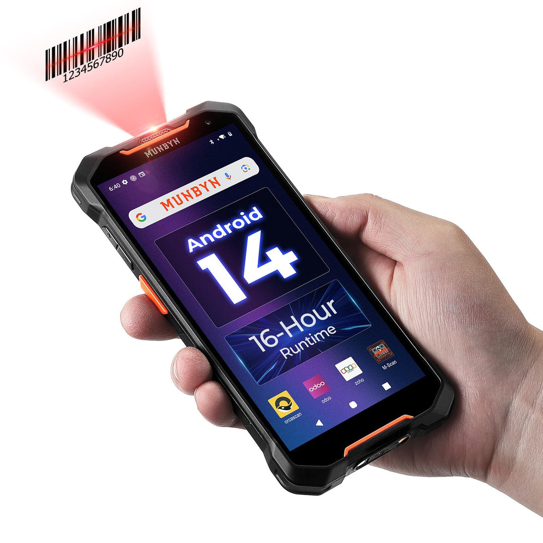 MUNBYN AS01 Android 14 Barcodescanner, 6” Bildschirm, Mobiler Computer Handheld PDA mit 16-stündigem