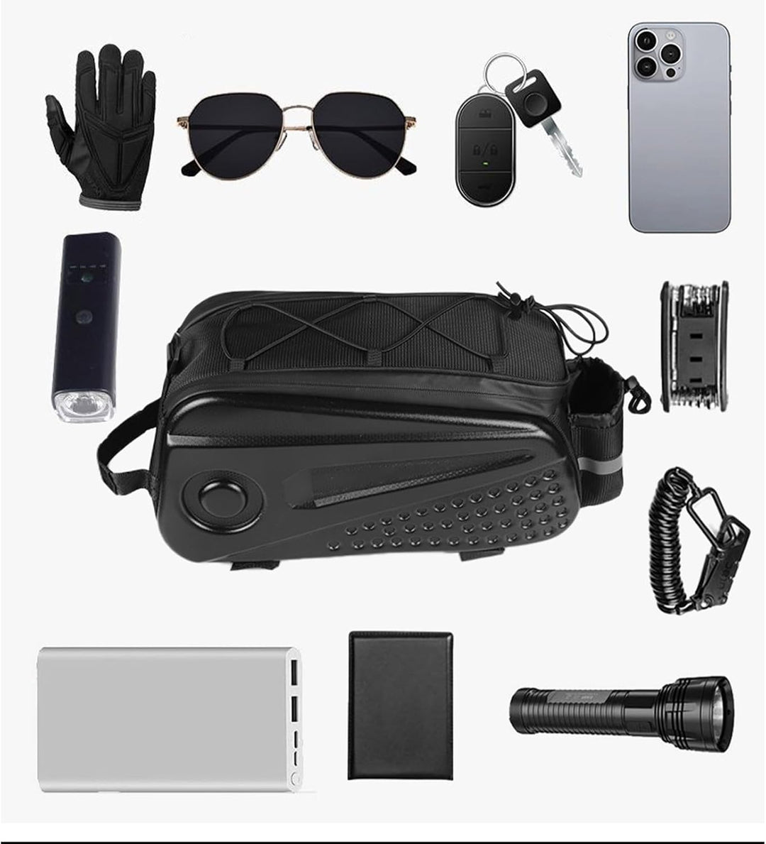 Fahrrad-Gepäckträgertasche, wasserdicht, reflektierender Gurt inklusive, 8,6 l schwarzer Organizer,
