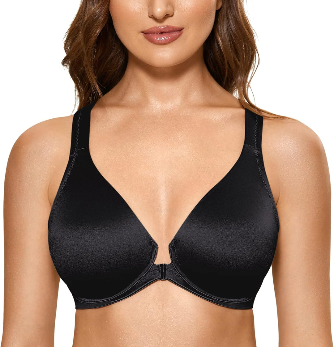 DELIMIRA Damen BH mit Vorderverschluss Seamless Bügel BHS Grosse Brüste Vollschalen Racerback Ungefü