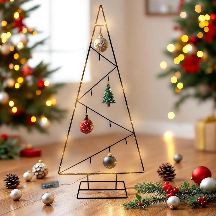LED Metall Tannenbaum schwarz mit 9 Haken - 77 cm - Deko Ständer für Zierschmuck Batterie betrieben