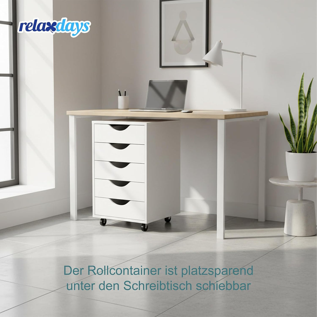 Relaxdays Rollcontainer, 5 Schubladen, HBT: 66,5x40x40 cm, Aktenschrank auf Rollen, Bürocontainer Sc