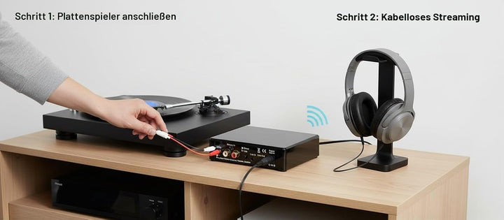 Pro-Ject Phono Box E BT 5, Kabelloses BT5-Streaming mit aptX HD für Phono und Line Quellen, Schwarz