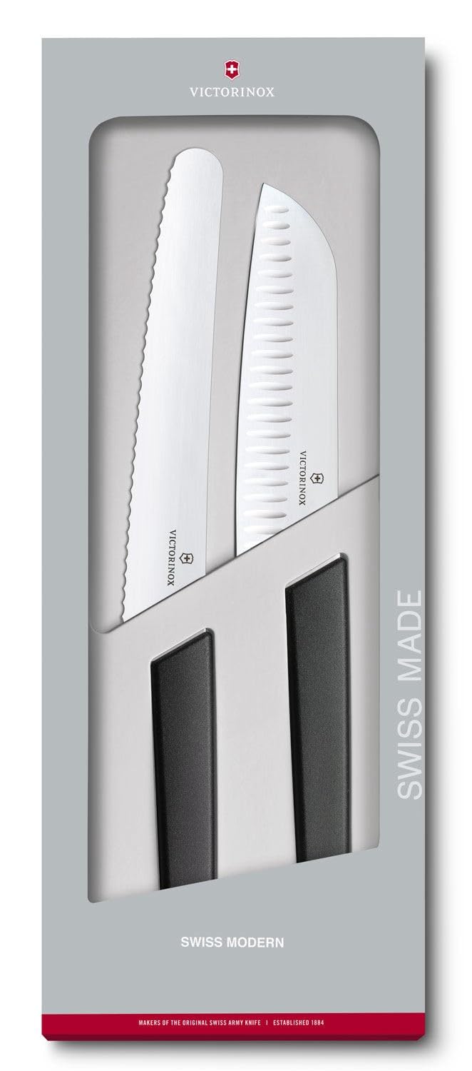 Victorinox Swiss Modern Messer Set, 2-teilig, Brotmesser, Santokumesser, Extra Scharf, Robuster Kuns