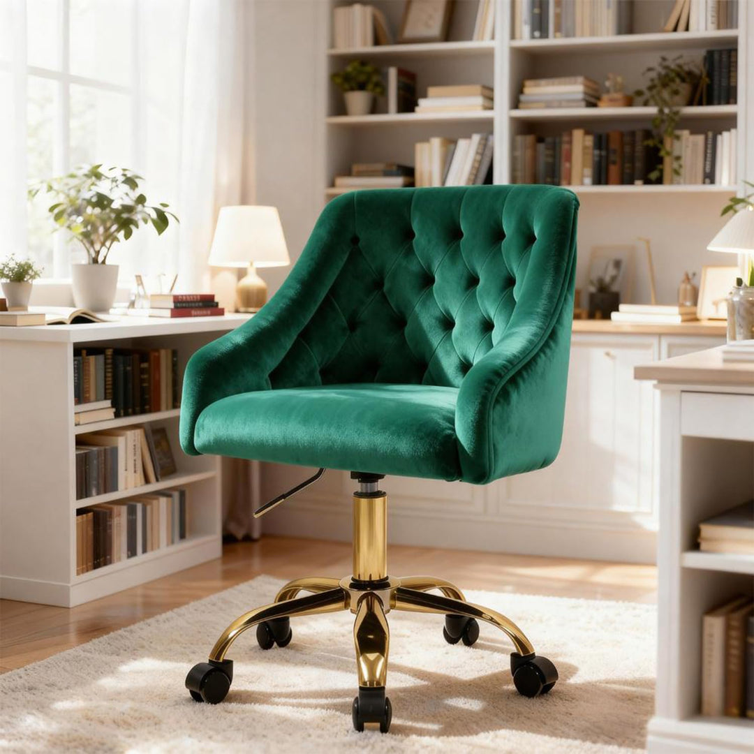Homeoffice Bürostuhl aus Samt, ergonomischer Schreibtischstuhl höhenverstellbar, Drehstuhl mit Rolle