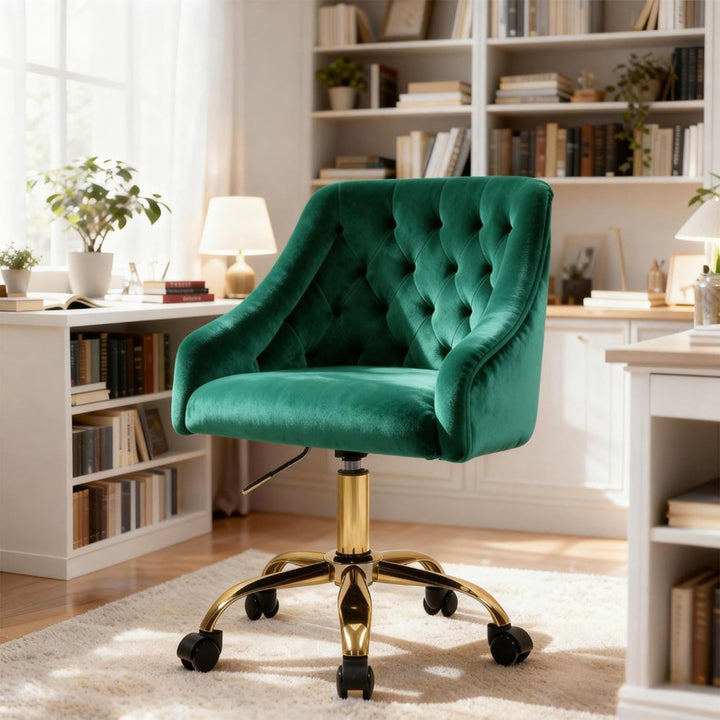 Homeoffice Bürostuhl aus Samt, ergonomischer Schreibtischstuhl höhenverstellbar, Drehstuhl mit Rolle
