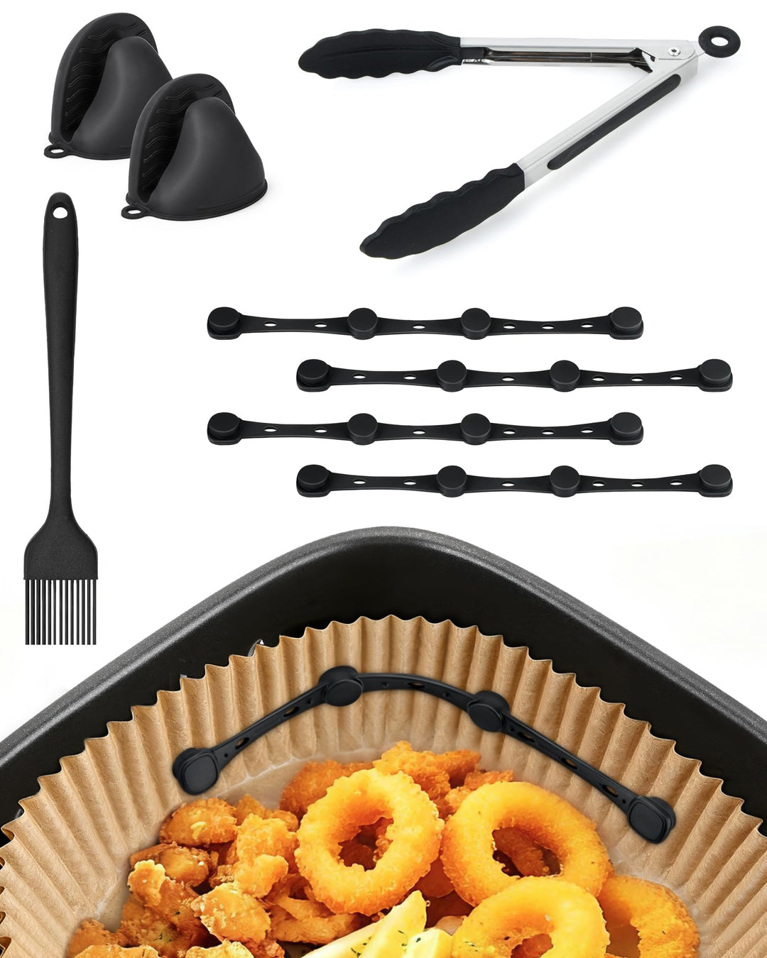 Airfryer Zubehör Set mit 4 Silikonmagneten – verhindert, dass Backpapier Lebensmittel bedeckt – inkl
