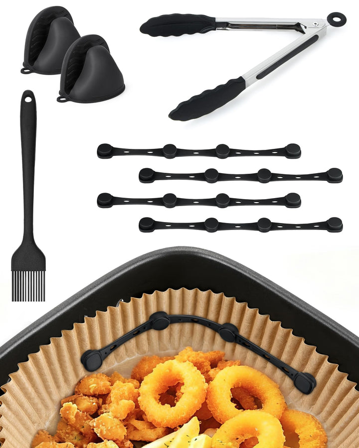 Airfryer Zubehör Set mit 4 Silikonmagneten – verhindert, dass Backpapier Lebensmittel bedeckt – inkl