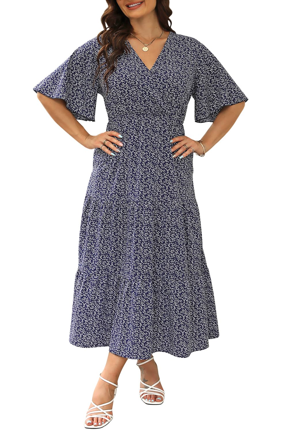Keluummi Damen-Sommerkleid in Übergrösse, lässig, Boho-Stil, Blumenmuster, gestuft, Midi-Kleid mit T