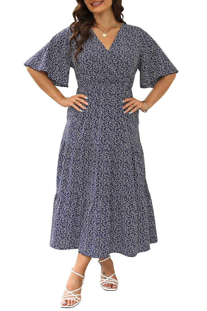 Keluummi Damen-Sommerkleid in Übergrösse, lässig, Boho-Stil, Blumenmuster, gestuft, Midi-Kleid mit T